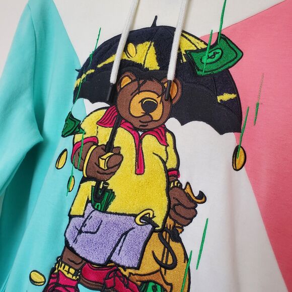 CivilizeD Bear Colorblock Hoodie Sweatshirt Streetwear Raining Money Hip Hop S - Picture 6 of 16